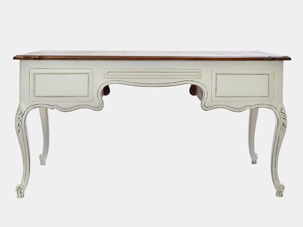 French Accent French Provincial Louis XV style desk in white with 5 drawers back