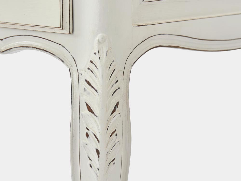 French Accent French Provincial Louis XV style desk in white with 5 drawers leg carving