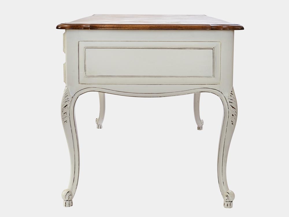 French Accent French Provincial Louis XV style desk in white with 5 drawers side