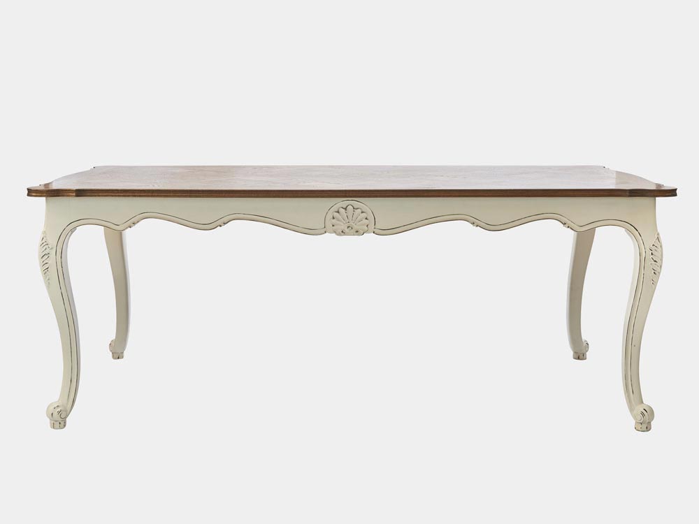 French Accent French provincial Louis XV style Dining Table in oak with white legs front