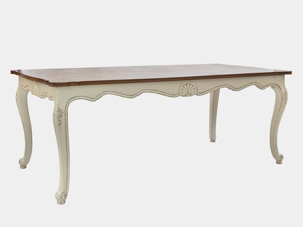 French Accent French provincial Louis XV style Dining Table in oak with white legs side 45