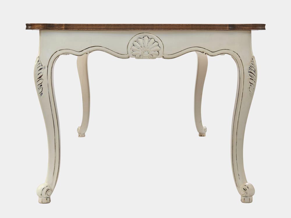 French Accent French provincial Louis XV style Dining Table in oak with white legs side