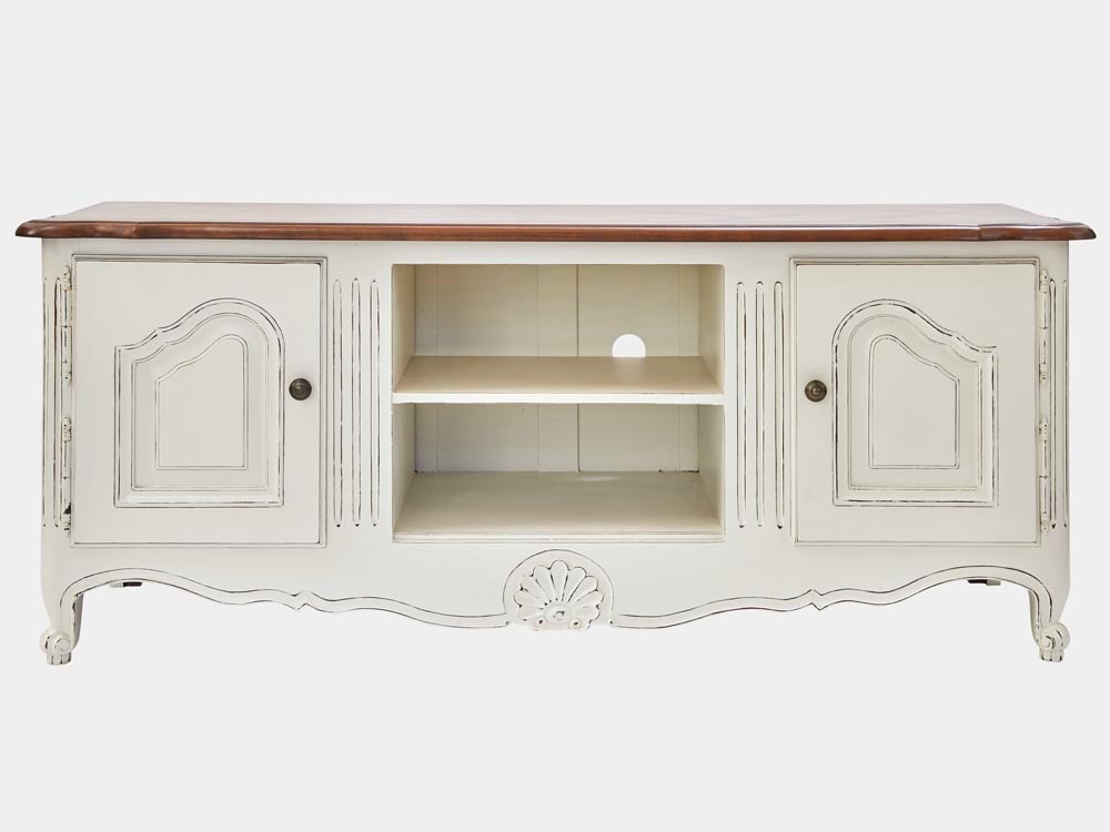 French Accent French provincial Louis XV style TV cabinet white front