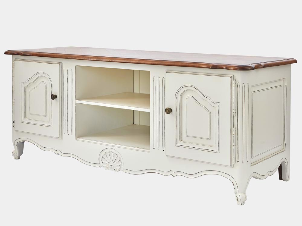 French Accent French provincial Louis XV style TV cabinet white side 45