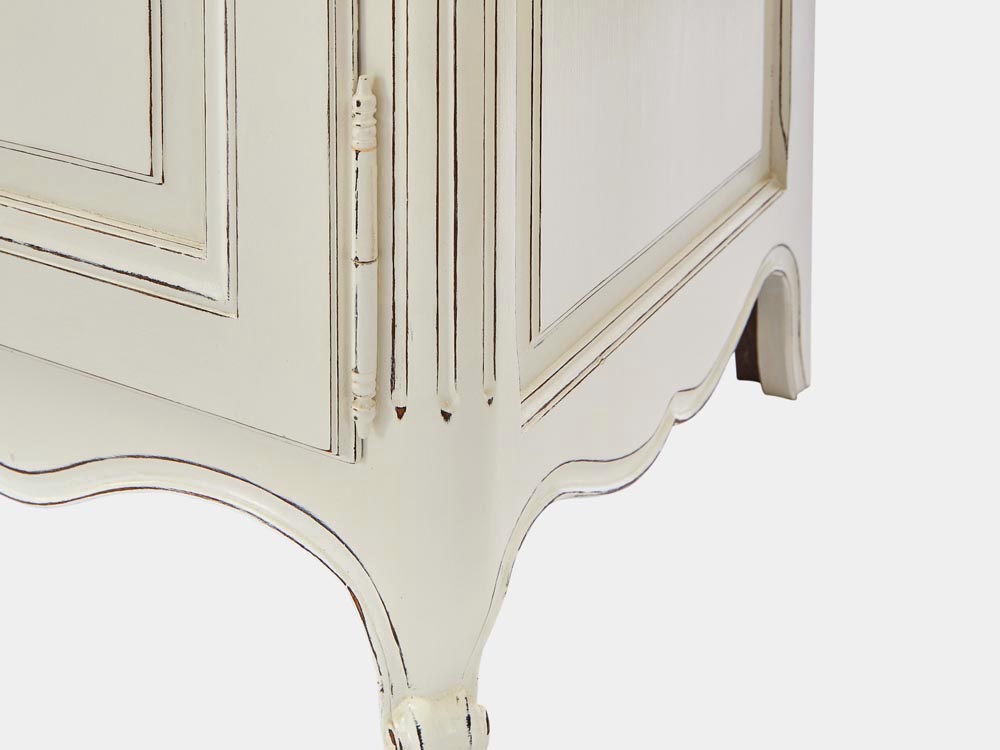 French Accent French provincial Louis XV style TV cabinet white side detail