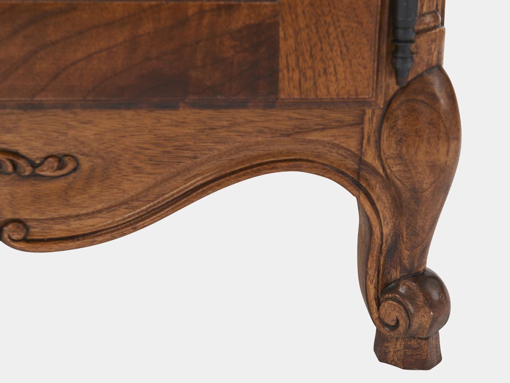 French Accent French provincial Louis XV style bedside table walnut detail foot