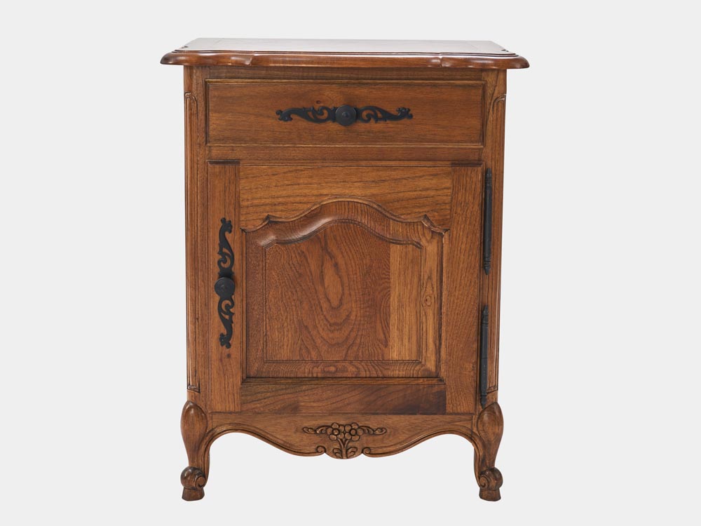 French Accent French provincial Louis XV style bedside table walnut front