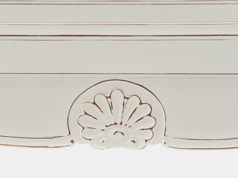 French Accent French provincial Louis XV style buffet or sideboard white parquetry top 3 drawers 3 doors feature carving