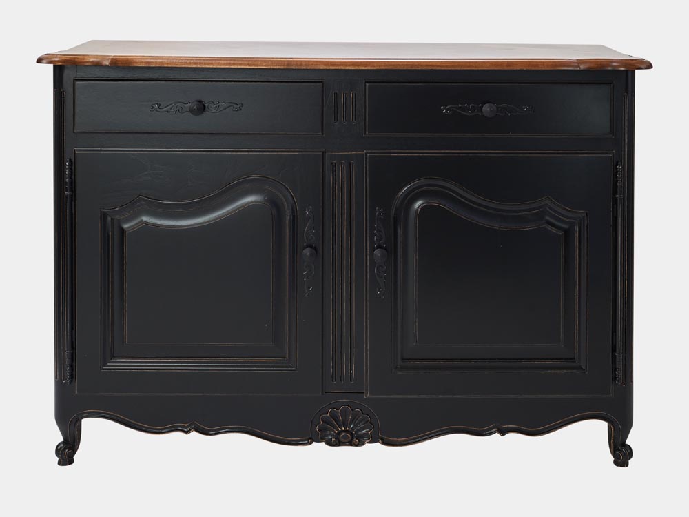 French Accent French provincial Louis XV style buffet sideboard black front