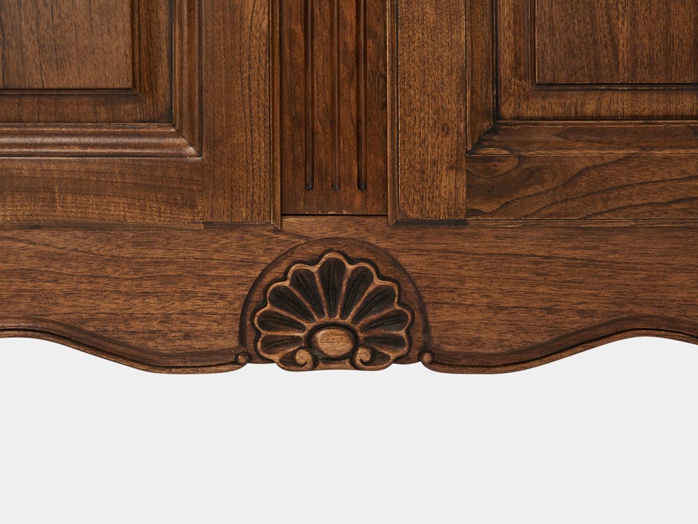 French Accent French provincial Louis XV style buffet sideboard walnut feature detail
