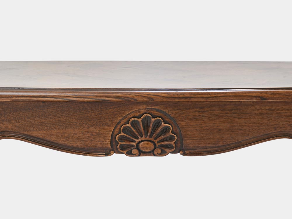 French Accent French provincial Louis XV style coffee table oak walnut detail