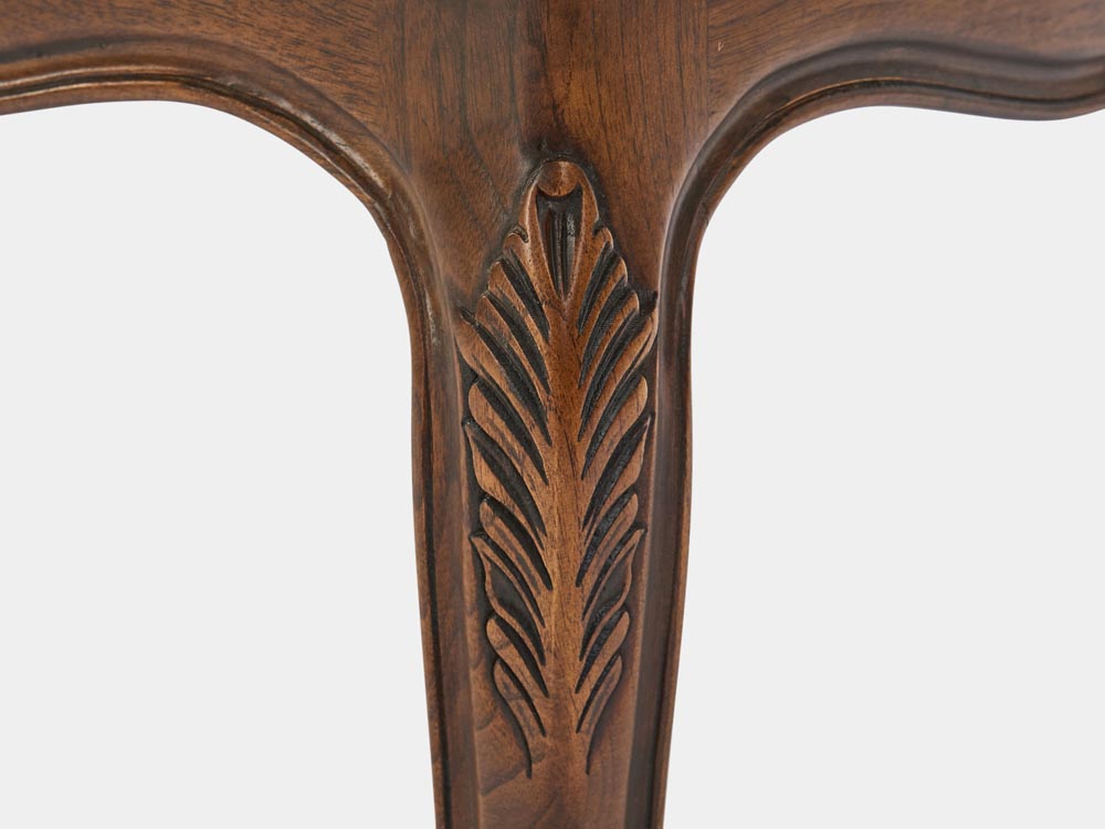 French Accent French provincial Louis XV style coffee table oak walnut leg detail