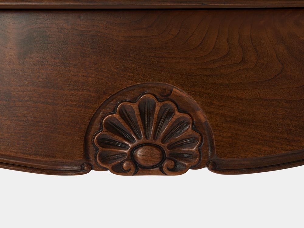 French Accent French provincial Louis XV style console table with 3 drawers no handle in oak with parquetry detail feature