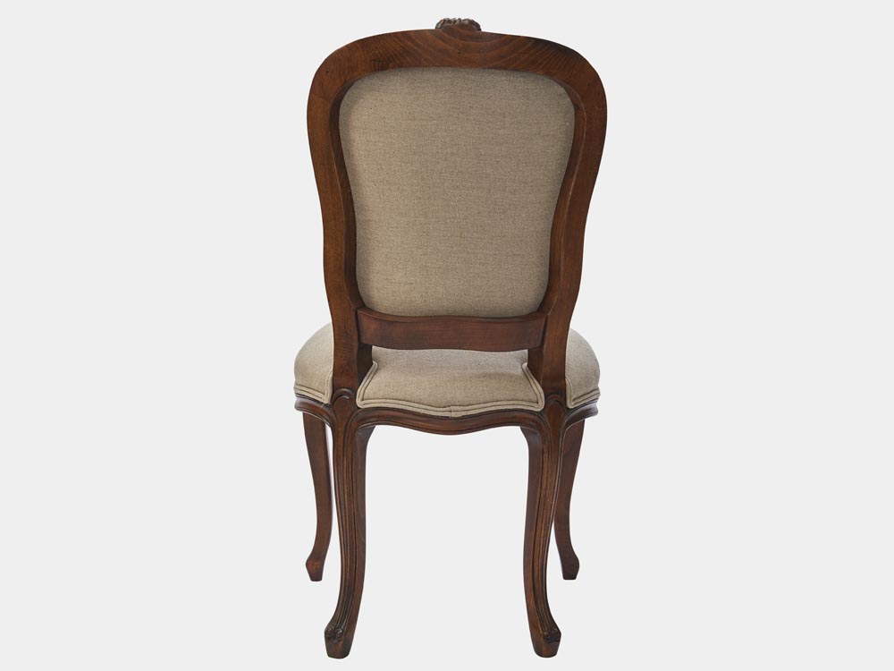 French Accent French provincial Louis XV style dining chair antique walnut taupe back