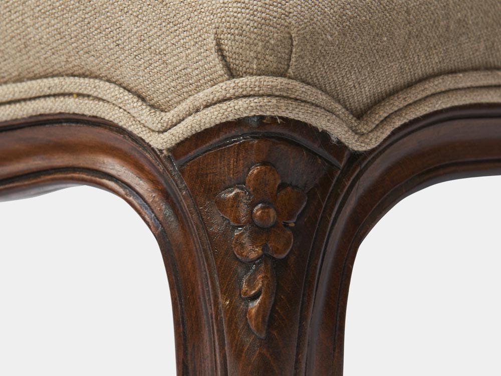 French Accent French provincial Louis XV style dining chair antique walnut taupe leg carving