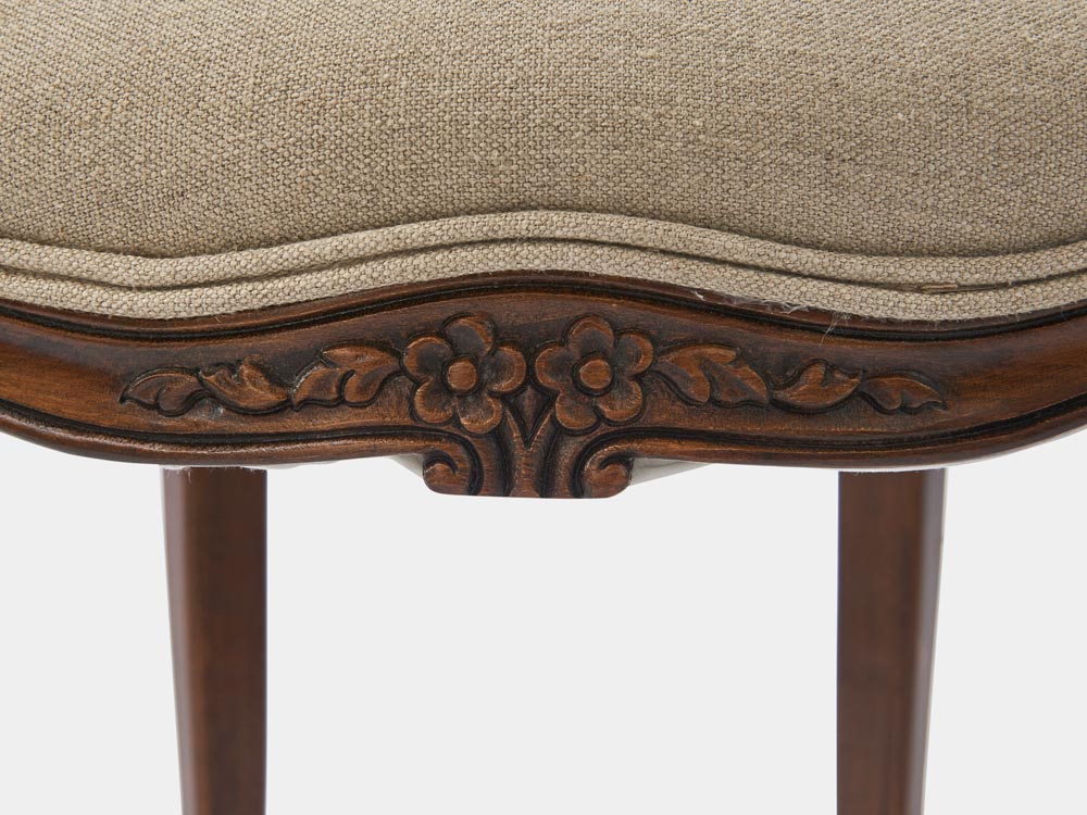 French Accent French provincial Louis XV style dining chair antique walnut taupe seat carving