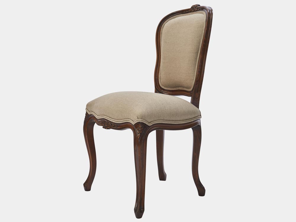 French Accent French provincial Louis XV style dining chair antique walnut taupe side 45