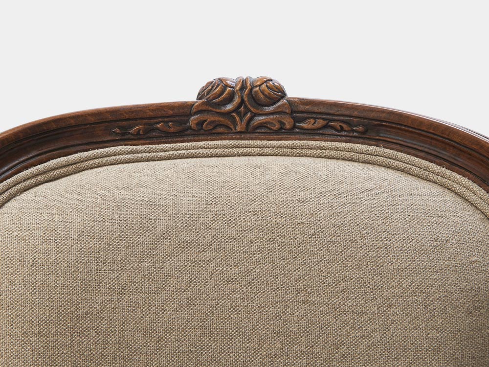 French Accent French provincial Louis XV style dining chair antique walnut taupe top carving