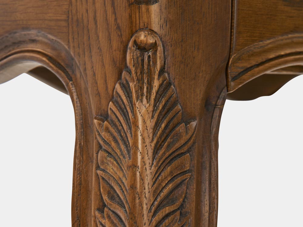 French Accent French provincial Louis XV style hall table with 1 drawer solid oak leg detail