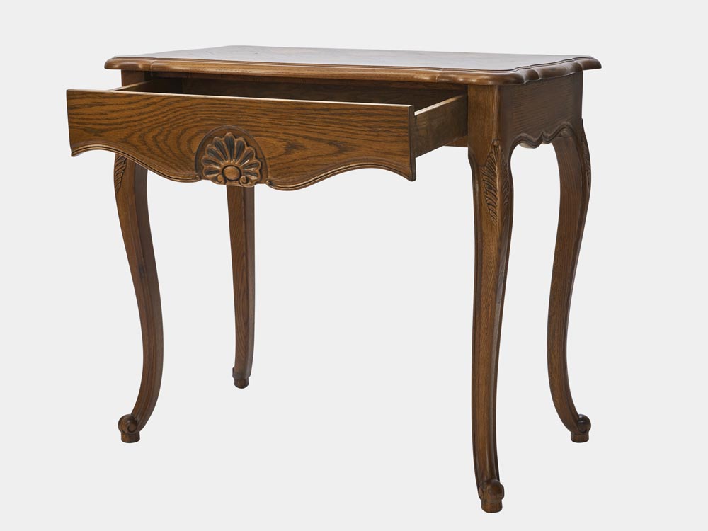 French Accent French provincial Louis XV style hall table with 1 drawer solid oak side 45 draw out