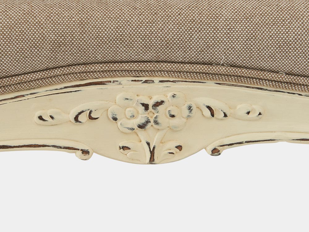 French Accent French provincial Louis XV style queen sleigh bed in solid oak white finish carving detail miidle bed