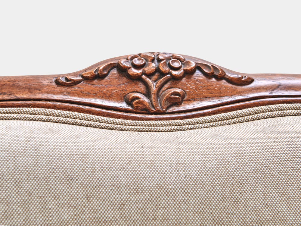 French Accent French provincial Louis XV style queen sleigh bed in walnut head feature