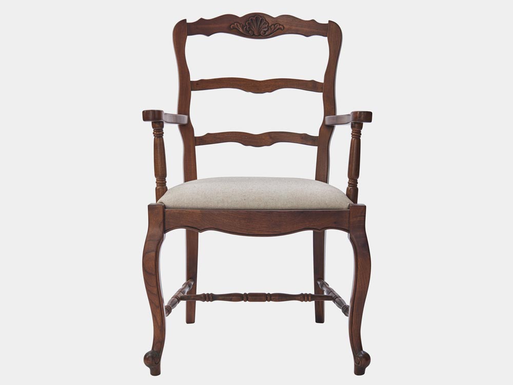 French Accent French provincial style Lyon Armchair ladder back walnut front