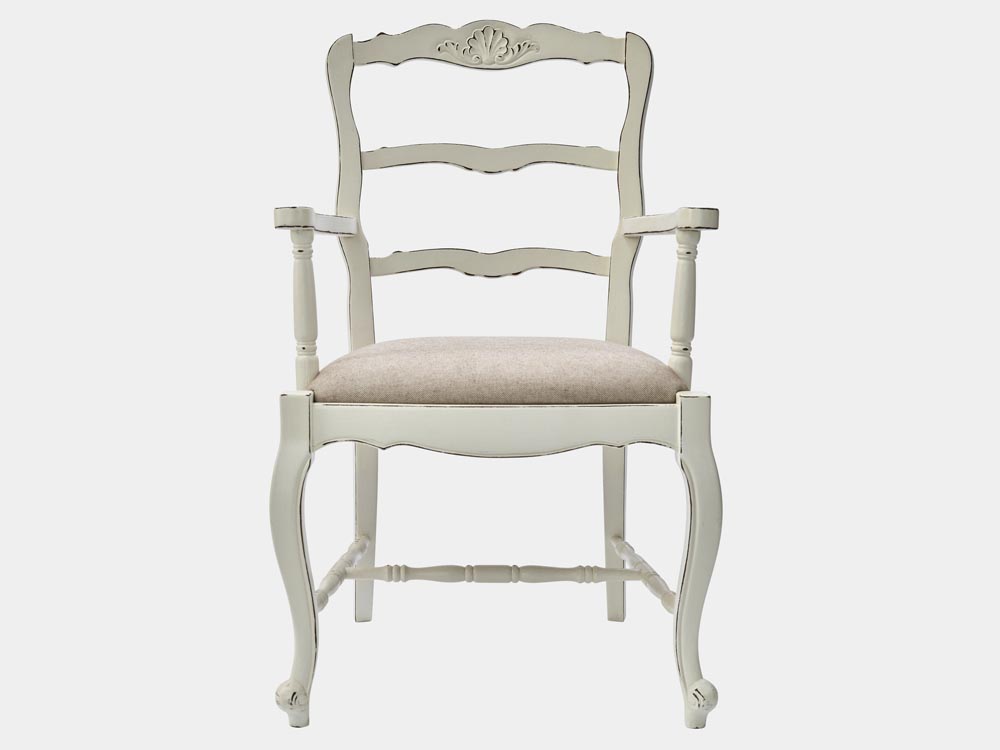 French Accent French provincial style Lyon Armchair ladder back white front