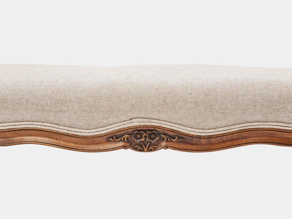French Accent French provincial Louis XV style bed end bench in solid walnut or oak detail