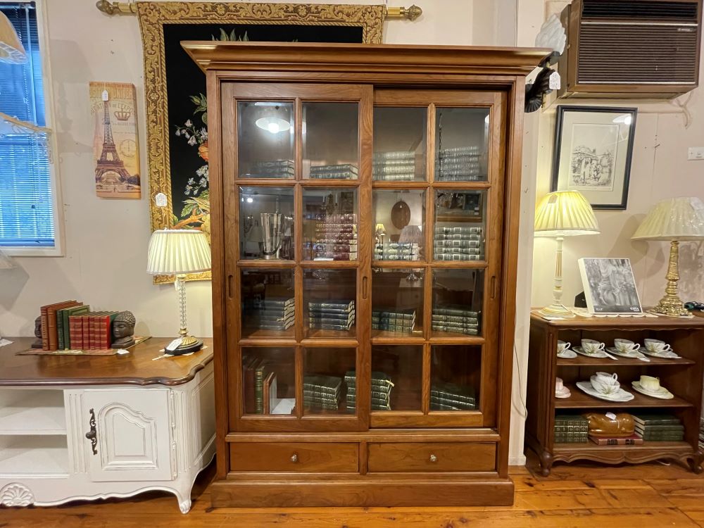 French-Accent-French-country-provincial-style-Sliding-Door-Bookcase-with-Bevelled-Glass1