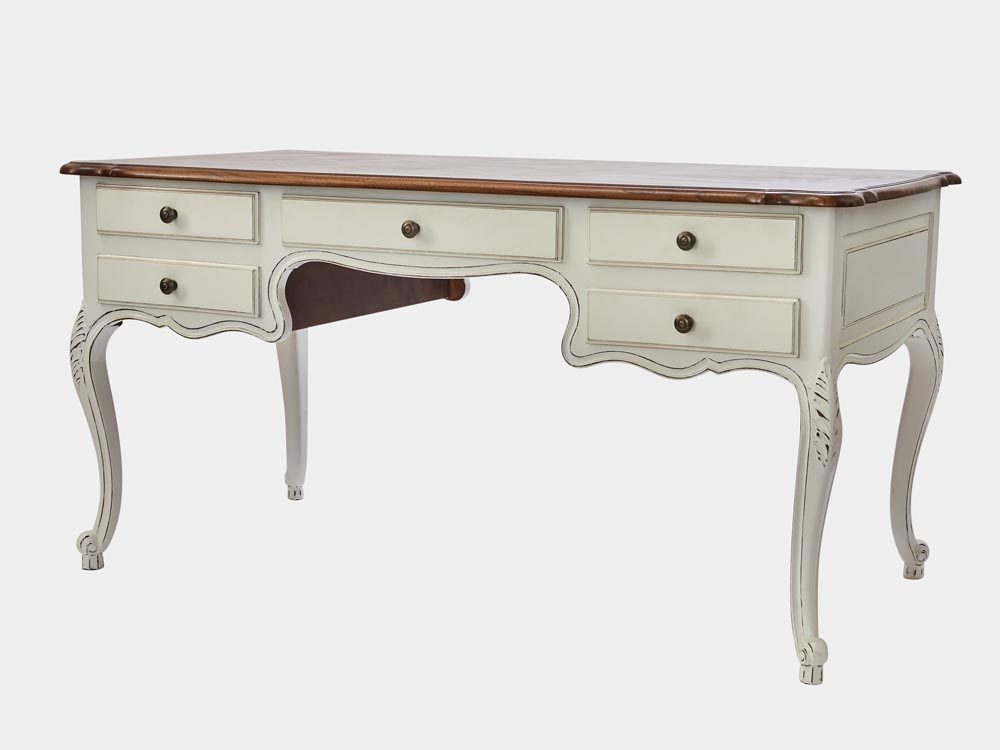 French Provincial Louis Xv Style 5 Drawer Desk Painted Finish