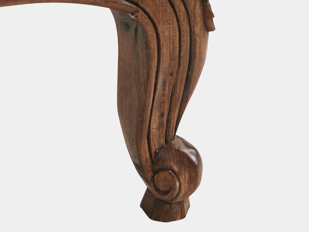 French Accent French provincial Louis XV style queen sleigh bed in walnut foot detail