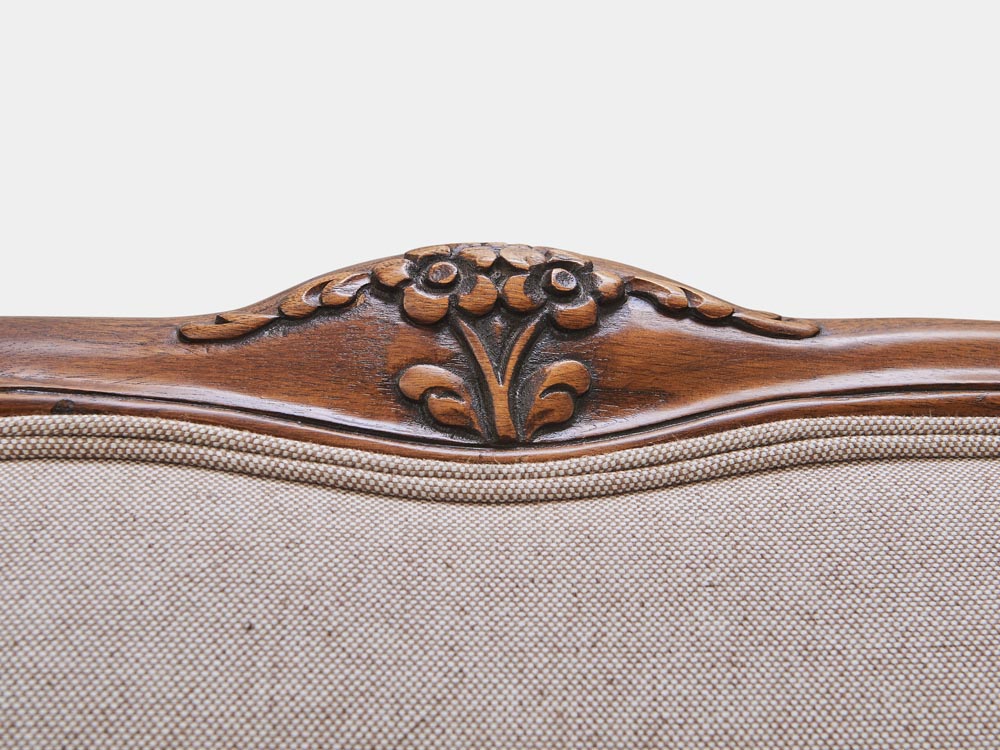 French Accent French provincial Louis XV style queen sleigh bed lower end walnut bedhead feature