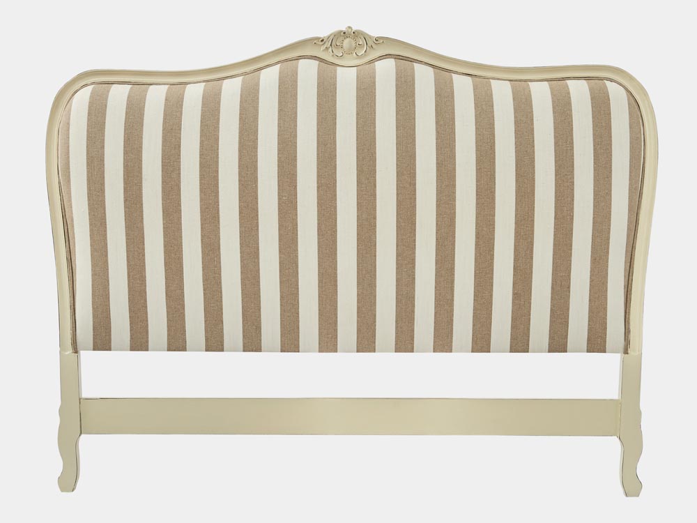 French provincial Louis XV style bed head in white frame striped fabric